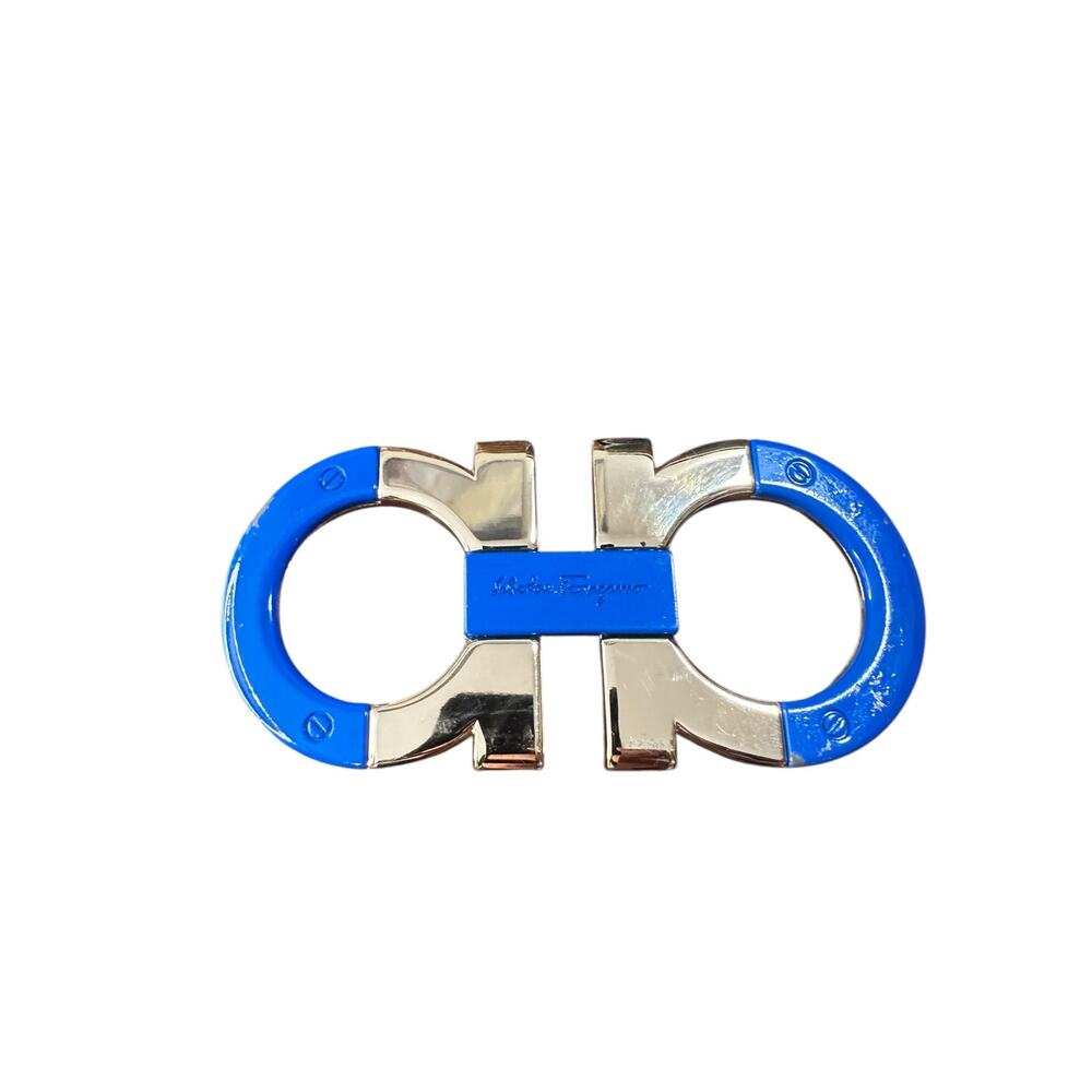 Salvatore Ferragamo Blue and Silver Double Gancini Belt Buckle